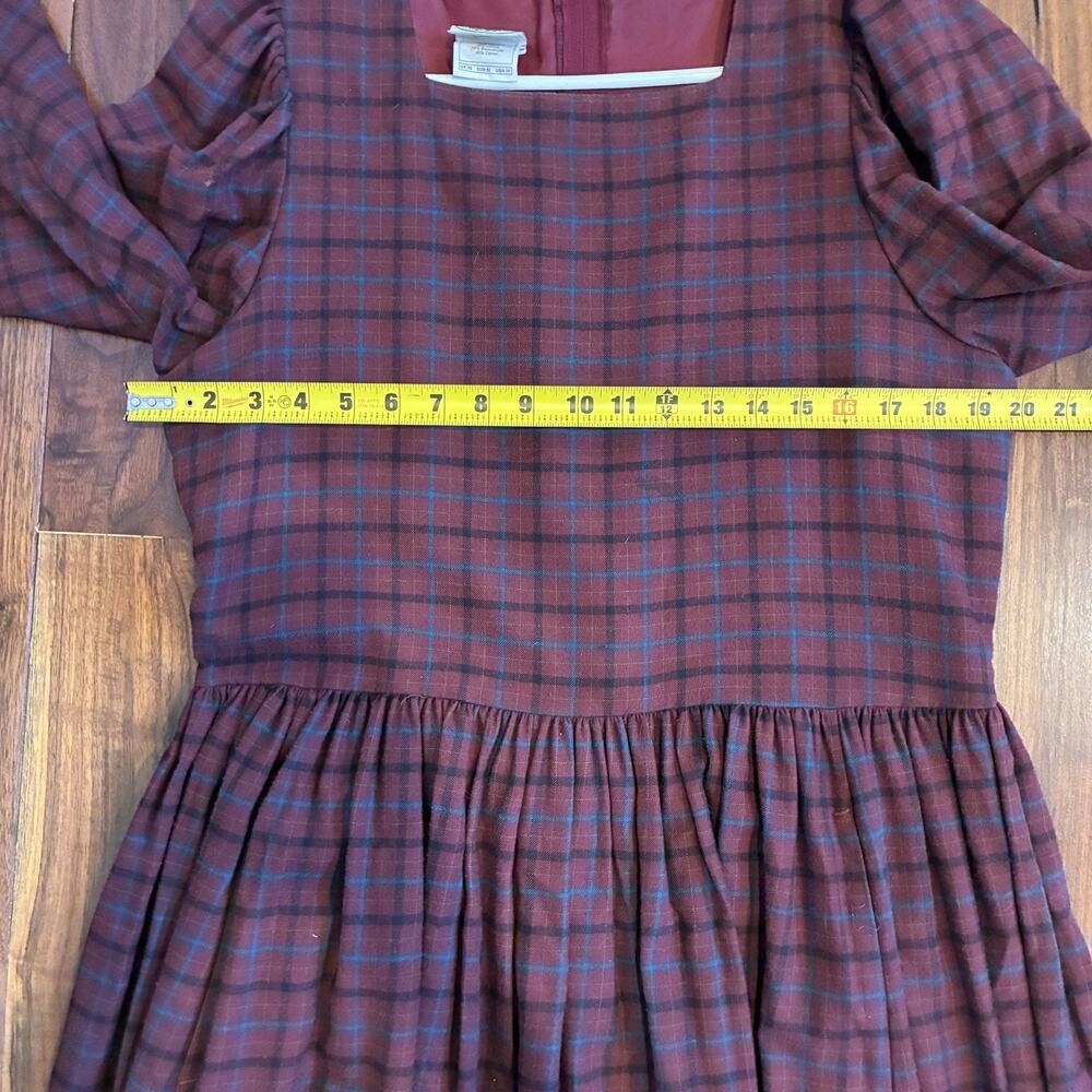 Vintage Laura Ashley Square Neck Tartan Plaid Prairie Dress Plum Size US 14 - Picture 5 of 9